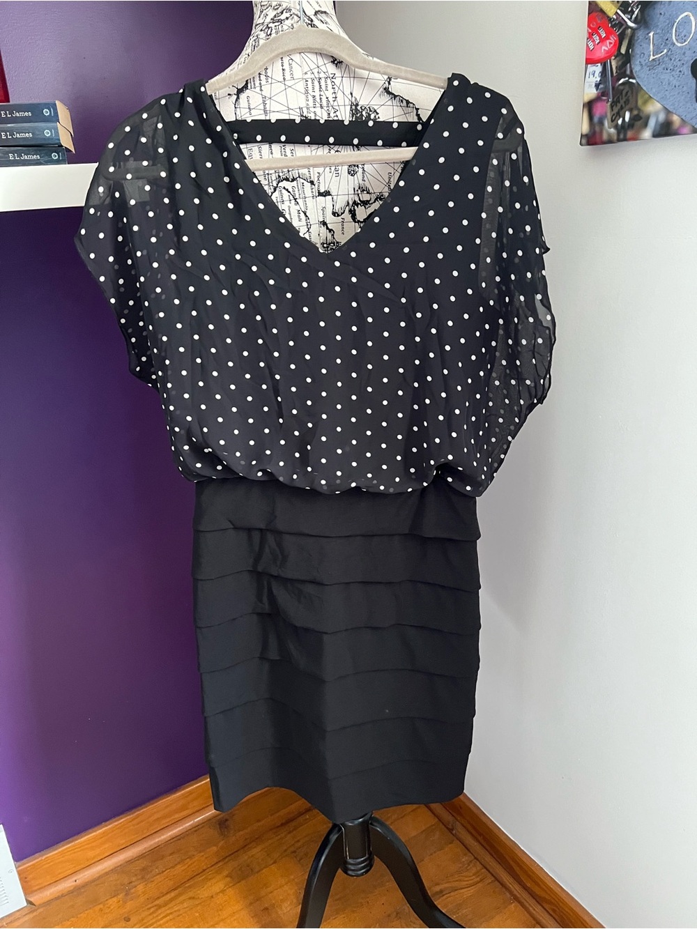 Enfocus Studio Black and White Polka Dot Dress with Tiered Bottom